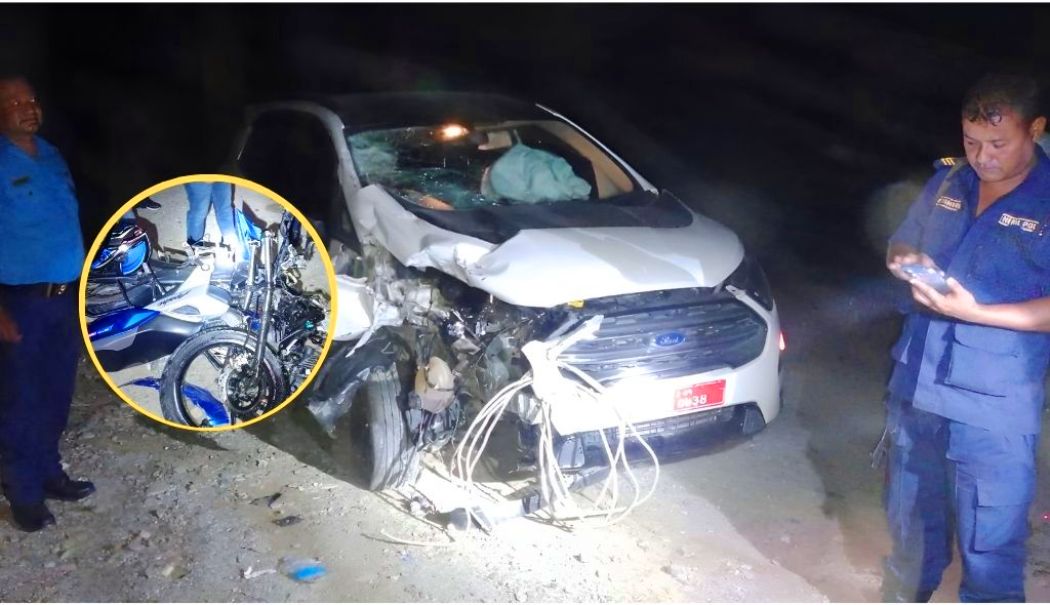 कार र मोटरसाइकल ठोक्किँदा प्रहरी जवानको मृत्यु  